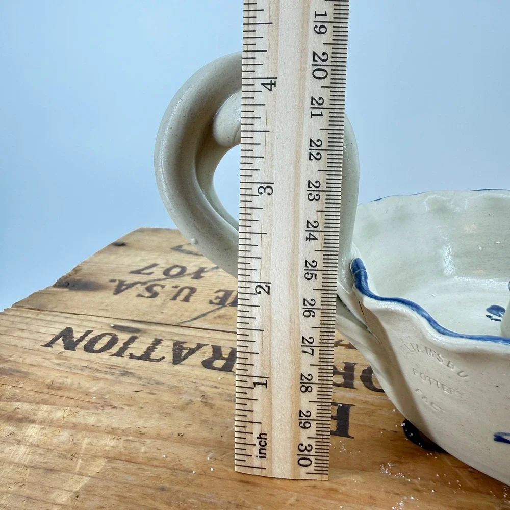 Williamsburg Pottery Chamberstick Candle Holder Cream Blue Floral Stoneware